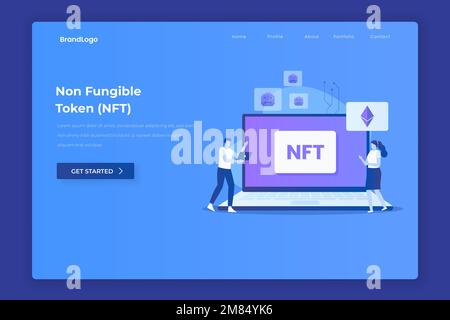 Page de renvoi de l'illustration du jeton non fongible. Illustration pour les sites Web, les pages d'arrivée, les applications mobiles, les affiches et les bannières. Illustration de Vecteur
