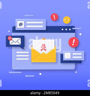 3D illustration d'un concept d'e-mail malveillant. Illustrations pour les sites Web, les pages d'arrivée, les applications mobiles, les affiches et les bannières. Illustration de Vecteur