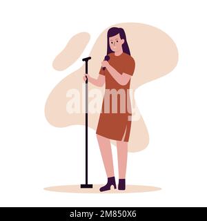 Design plat de femmes chanteurs chantant des chansons dans le microphone. Illustration pour les sites Web, les pages d'arrivée, les applications mobiles, les affiches et les bannières Illustration de Vecteur