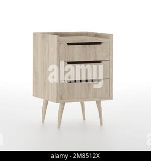 Décoration moderne de table de chevet du milieu du siècle isolée sur blanc, rendu 3D. Banque D'Images