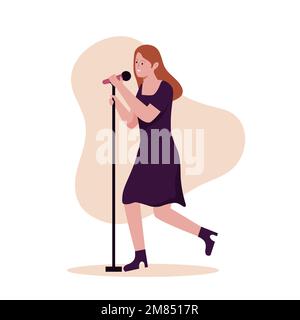 Design plat de femmes chanteurs chantant des chansons dans le microphone. Illustration pour les sites Web, les pages d'arrivée, les applications mobiles, les affiches et les bannières. Tendance Illustration de Vecteur