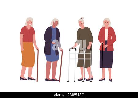 Ensemble de vecteurs de caractères de dessin animé grand-mère. Illustrations pour les sites Web, les pages d'arrivée, les applications mobiles, les affiches et les bannières. Plat très tendance Illustration de Vecteur