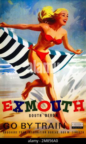 Bouche d'oreille. Devon du Sud. Allez en train. Artiste inconnu. Affiche publiée en 1959 au Royaume-Uni. Banque D'Images