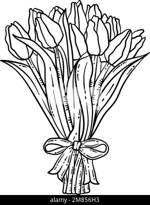 Page de coloriage printemps tulipe pour adultes Illustration de Vecteur