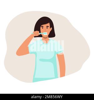 fille se brossant les dents. Brossage des dents pour une hygiène bucco-dentaire. Nettoyer la dent blanche. Des dents saines Illustration de Vecteur