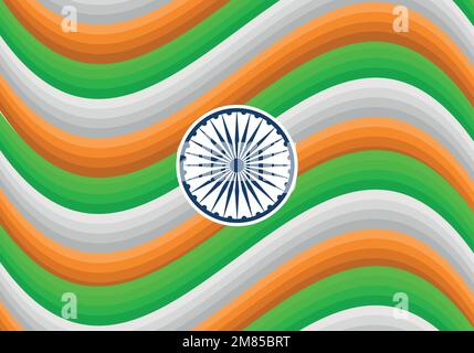 15 août jour de l'indépendance de l'inde avec drapeau ondulé Illustration de Vecteur