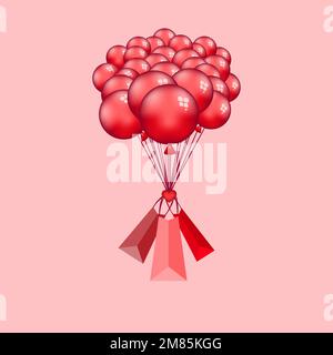 Ballons rouges à l'hélium avec trois boîtes-cadeaux. Éléments décoratifs. Bulle d'illustration vectorielle avec boîte cadeau rouge Illustration de Vecteur