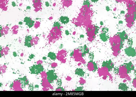 Arrière-plan abstrait avec taches de peinture roses et vertes. Art contemporain Peindre des taches sur un fond blanc. Superposition avec aquarelle Banque D'Images