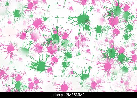 Arrière-plan abstrait avec taches de peinture roses et vertes. Art contemporain Peindre des taches sur un fond blanc. Superposition avec aquarelle Banque D'Images
