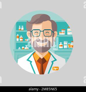 Illustration minimaliste d'un pharmacien travaillant dans une pharmacie Illustration de Vecteur