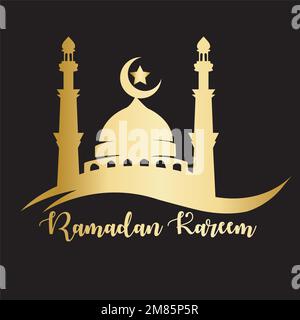 ramadan kareem concept bannière 3d cadre or fenêtre arabe sur fond magnifique motif arabe illustration vectorielle accrochée croissant doré Illustration de Vecteur