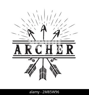 Emblème d'insigne rustique Vintage Arrow Sun Ray pour Archer tir à l'arc Vintage Retro Summer Hunting logo design Illustration de Vecteur