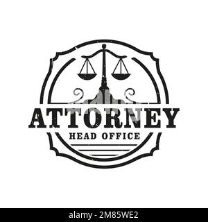 Rustique Vintage Justice logo pour le bureau du procureur de la Cour, cabinet d'avocats avocat, Emblem, timbre, modèle de logo Vector Illustration de Vecteur