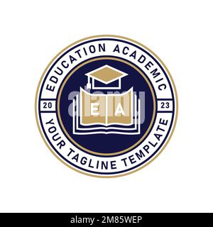 Illustration de livre avec chapeau Toga pour l'éducation rétro vintage logo Design Emblem, School University Label, modèle Illustration de Vecteur