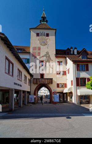 Porte de ville du village de Liestal, capitale du canton de Bâle Landschaft, Suisse Banque D'Images