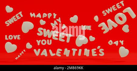 Saint-Valentin fond romantique avec ballons lettres amour mots. 3d rendu Banque D'Images