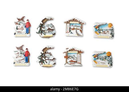 Aimants de porte pour réfrigérateur souvenir. idéal pour les cadeaux. Cadeau de Noël. Été et hiver Banque D'Images