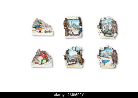 Aimants de porte pour réfrigérateur souvenir. idéal pour les cadeaux. Cadeau de Noël. Été et hiver Banque D'Images