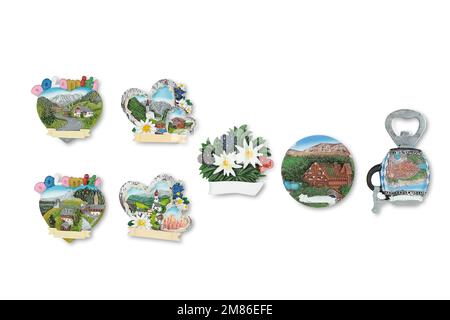 Aimants de porte pour réfrigérateur souvenir. idéal pour les cadeaux. Cadeau de Noël. Été et hiver Banque D'Images