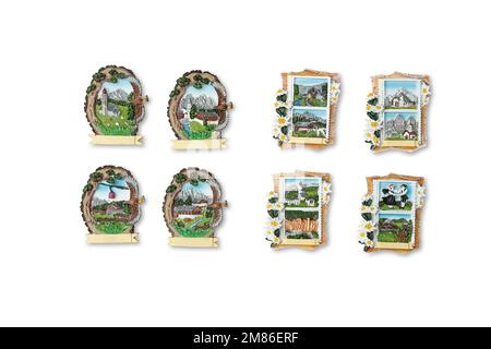 Aimants de porte pour réfrigérateur souvenir. idéal pour les cadeaux. Cadeau de Noël. Été et hiver Banque D'Images