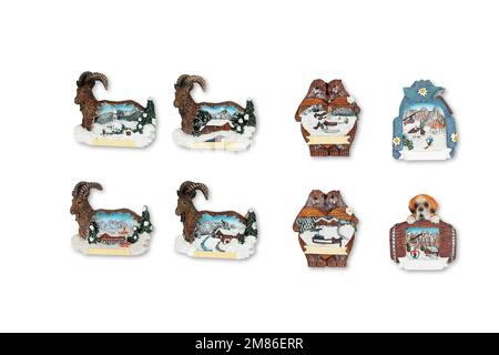 Aimants de porte pour réfrigérateur souvenir. idéal pour les cadeaux. Cadeau de Noël. Été et hiver Banque D'Images
