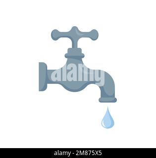 Icône du robinet d'eau pour le Web. Motif vectoriel de l'enseigne du robinet d'eau simple. Robinet avec icône de chute de la toile isolée sur blanc. Logo de la clipart du robinet d'eau du jardin. Immo Illustration de Vecteur