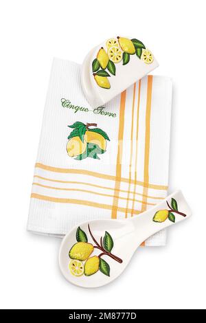 Ensemble de cuisine en tissu avec boîte à pain, gant de four, serviettes, porte-pot pour une idée de cadeau Banque D'Images