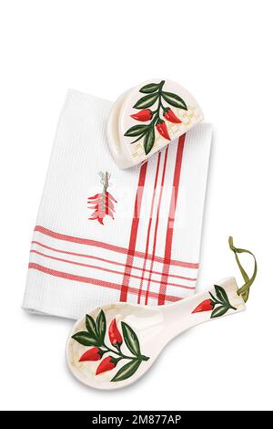 Ensemble de cuisine en tissu avec boîte à pain, gant de four, serviettes, porte-pot pour une idée de cadeau Banque D'Images