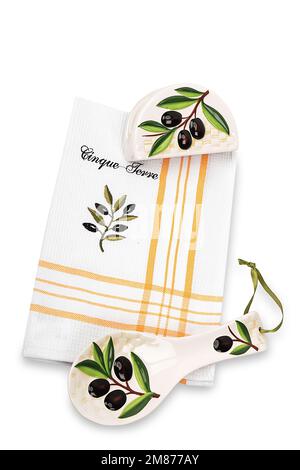 Ensemble de cuisine en tissu avec boîte à pain, gant de four, serviettes, porte-pot pour une idée de cadeau Banque D'Images