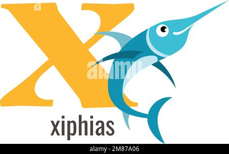 X carte lettre. Alphabet anglais animal Xiphias Illustration de Vecteur