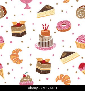 Motif sans coutures. Fond vectoriel avec desserts. Illustration de Vecteur