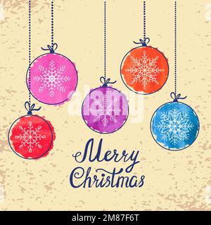 Carte de Noël avec boules aquarelles colorées. Illustration de vacances Vector. Illustration de Vecteur