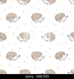 Motif sans couture avec jolis hérissons dessinés à la main. Fond vectoriel pour les enfants. Illustration de Vecteur