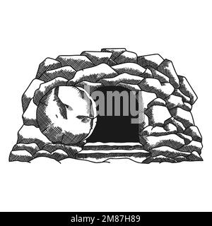 Illustration vectorielle dessinée à la main pour Pâques. Tombe vide après la résurrection de Jésus Christ. Illustration de Vecteur