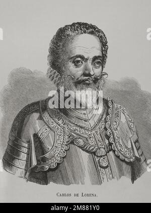 Charles de Lorraine, duc de Mayenne (1554-1611). Noble français. Chef militaire de la Ligue catholique. Portrait. Gravure. 'Los Heroes y las Grandezas de la Tierra' (les héros et les Grandeurs de la Terre). Volume VI 1856. Banque D'Images