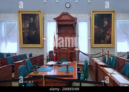 Halifax (Nouvelle-Écosse), Canada - août 2019 : salle du Conseil de l'Assemblée législative du gouvernement provincial de la Nouvelle-Écosse, avec le président de l'orateur au c Banque D'Images