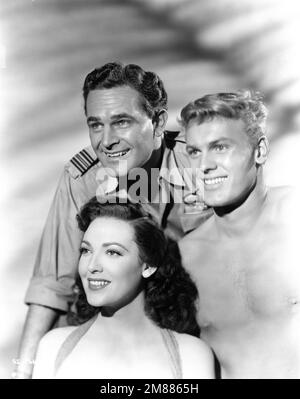 LINDA DARNELL DONALD GRAY and TAB HUNTER Portrait in SATURDAY ISLAND (UK) / ISLAND OD DESIRE (US) 1952 réalisateur STUART HEISLER roman Hugh Brooke musique William Alwyn Coronado Productions / RKO radio Pictures (UK) - United Artists (US) Banque D'Images