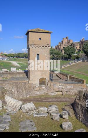 Vue sur le Cirque Maximus avec Torre di Moletta, Rome, Italie Banque D'Images