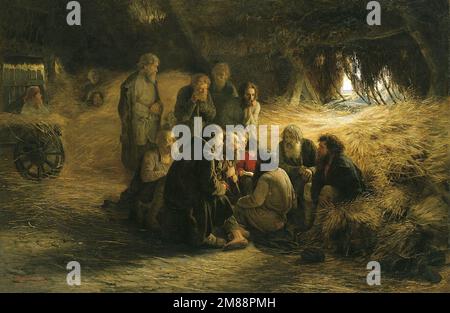 Les paysans lisant le manifeste d'émancipation, un tableau de Grigory Myasoyedov en 1873 Banque D'Images