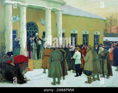 Un tableau de Boris Kustodiev, en 1907, représentant des serfs russes à l'écoute de la proclamation du manifeste d'émancipation en 1861 Banque D'Images