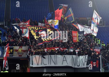 Rome, Italie. 12th janvier 2023. Fans de Gênes pendant le match de football de la coupe d'Italie, Stadio Olimpico, AS Roma v Gênes, 12nd janv. 2022 (crédit photo AllSHotLive/Sipa USA) crédit: SIPA USA/Alay Live News Banque D'Images