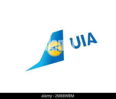 Ukraine International Airline, logo pivoté, fond blanc Banque D'Images