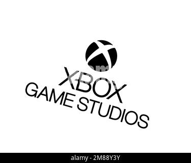 Xbox Game Studios, logo pivoté, arrière-plan blanc B Banque D'Images