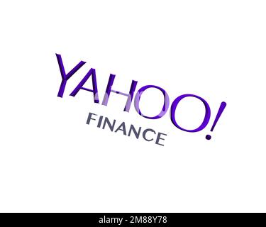 Yahoo! Finances, logo pivoté, fond blanc B Banque D'Images