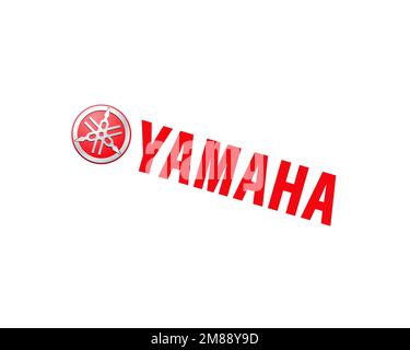 Yamaha Motor Company, logo pivoté, fond blanc B Banque D'Images