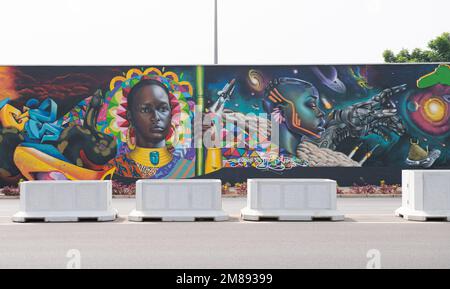 Cotonou. 12th janvier 2023. Cette photo prise le 12 janvier 2023 montre un mur avec graffiti à Cotonou, Bénin. Credit: Tian Yun/Xinhua/Alay Live News Banque D'Images