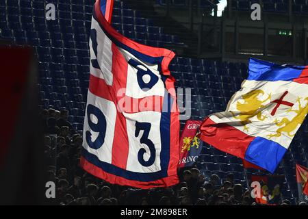 Gênes fans CFC pendant la huitième-finale de Coppa Italia entre A.S. Roma vs Genoa C.F.C sur 12 janvier 2023 au Stadio Olimpico, Rome, Italie. Banque D'Images