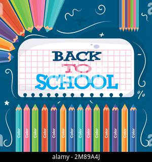 Groupe de crayons de couleur affiche de retour à l'école Vector Illustration de Vecteur
