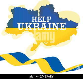 Carte isolée de l'ukraine avec drapeau aider Ukraine concept Vector Illustration de Vecteur