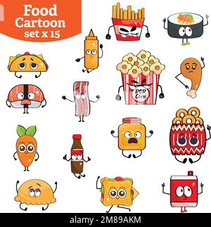Ensemble de personnages de dessin animé mignons de fast food Vector Illustration de Vecteur
